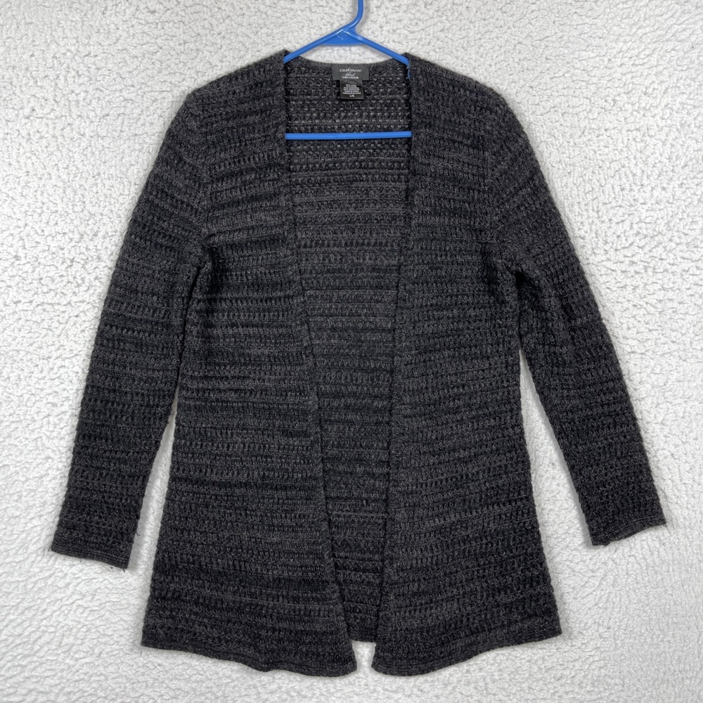 Lord & Taylor Cardigan Womens L Gray Wool Cashmere Open Front Quiet Luxury Cozy